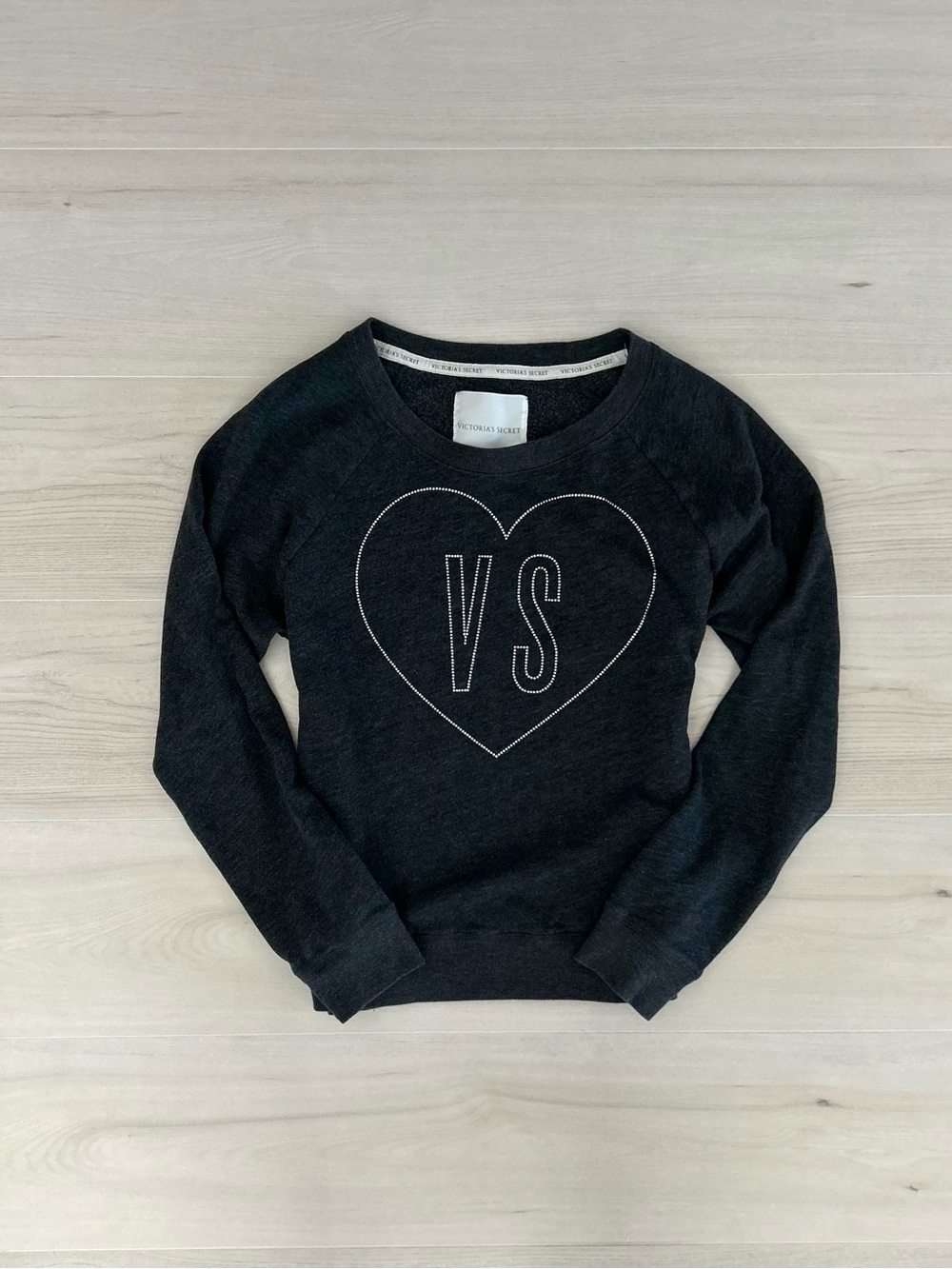 gray victoria’s secret bling heart crewneck